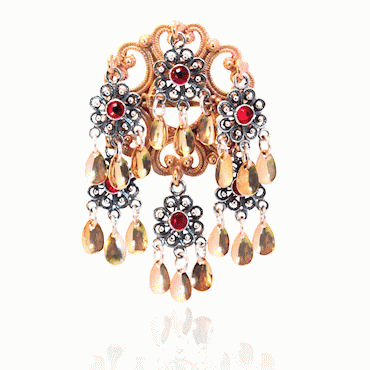 Dish Brooch No. 78 old gold plated with red crystals