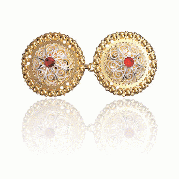 Buckles no. 20 red stone light gold plated, sewn on