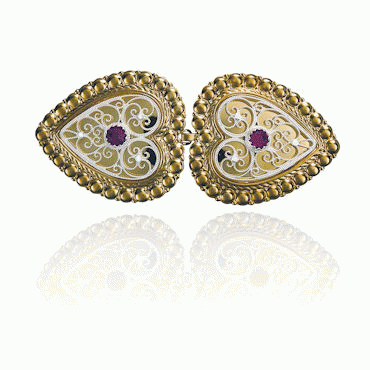 Belt buckles no. 3 red stone light gold plated to sew on