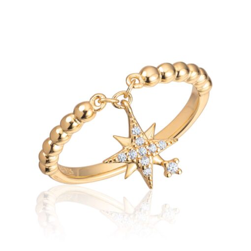 Ring Shooting star with white zircons in silver plated